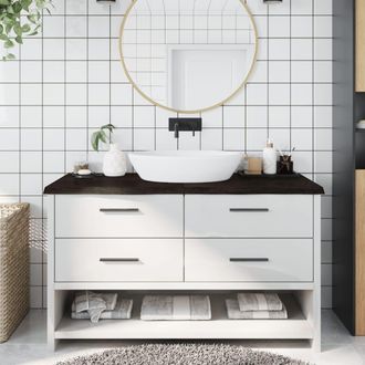 Berkfield Home Bathroom Countertop Dark Brown 140x60x(2-4) cm Treated Solid Wood in Grey