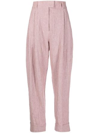 Brunello Cucinelli high-waist straight-leg trousers - women - Eco Brass/Linen/Flax/Polyester/Acetate/Cupro - 42 - Pink