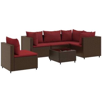 vidaXL Vidaxl - Set Muebles De Jard&iacute;n 6 Piezas Y Cojines Rat&aacute;n Sint&eacute;tico Marr&oacute;n