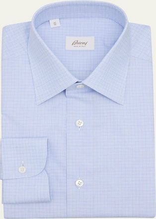 Brioni Mens Cotton Mini Check Dress Shirt