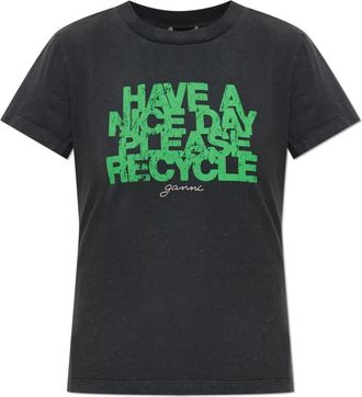 Ganni T-shirt met print - Dames - T-shirts - Zwart - M - Katoen - Tops