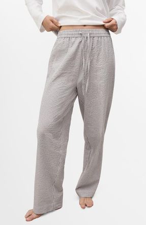 Mango Cotton Seersucker Pajamas in Taupe at Nordstrom, Size Medium