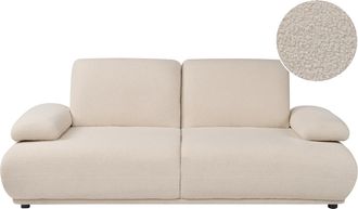 Beliani Sof&aacute; De 3 Plazas Con Reposabrazos Y Respaldo Ajustables Patas De Madera Moderno Boucl&eacute; Beige Nacka