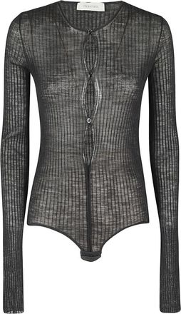 Sportmax Semitransparante Zwarte Body Top met Knopen - Dames - Bodies - Zwart - M - Wol - Tops