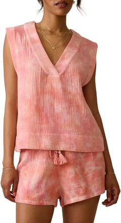 Faherty Dune Sleeveless Organic Cotton Gauze Popover Top in Coral Skies Tie Dye at Nordstrom Rack, Size X-Small