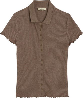 Madewell Cotton Blend Rib Polo in Hthr Pebble Brown at Nordstrom, Size Xx-Small