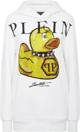 Philipp Plein Hooded Sweatshirt Duck - Dames - Hoodies - Wit - XS - Katoen - Hoodies & sweatvesten
