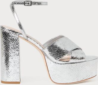 Loeffler Randall Womens Loretta Snake Platform Sandal In Silver