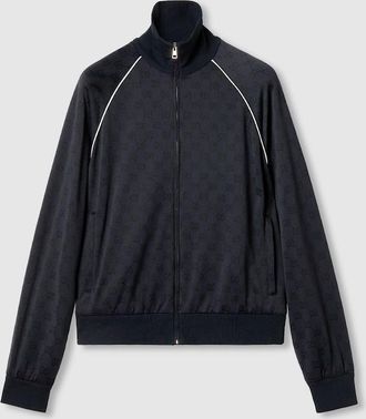 Gucci GG Nylon And Jersey Zip Jacket, Size XXL, Blue, Ready-to-wear