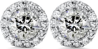 Pompeii3 1 7/8ct Halo Diamond Studs 14K White Gold