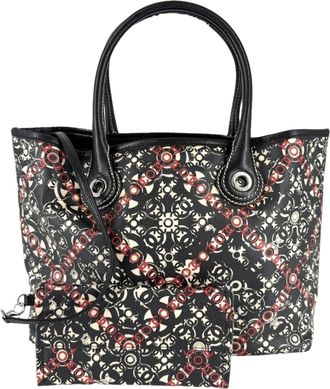 Chanel Black Red Color Coated Canvas Pvc Leather Handbag Pouch Tote Bag (Pre-Owned)