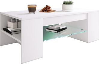 ebuy24 Ebuy24 - Mesa De Centro De Madera Vcm Con Vidrio De Seguridad Esg Sof&aacute;ticocon Suficiente Espacio De Almacenamiento Dimensiones Aprox. Al. 35 X An. 100