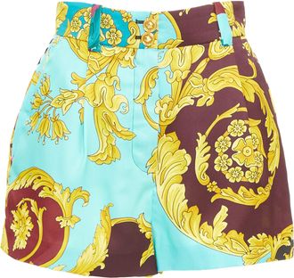 Versace Blue Baroque Print High Waist Shorts