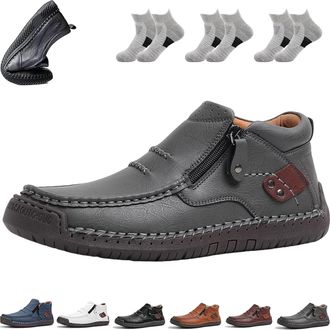 Generic Tuthrav Leather Shoes, Tuthrav Leather Slip Driving Shoes, Arch Support, Side Zipper Retro Casual Shoes (Gray,8.5)