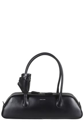 Magda Butrym Black Brigitte Trapeze Floral Applique Handle Leather Shoulder Bag