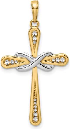 Diamond2Deal 14k Yellow Gold Rhodium Diamond-Cut Cross Infinity Pendant