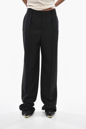 Saint Laurent Pantaloni a Una Pince in Twill di Lana a Vita Alta Saint Laurent