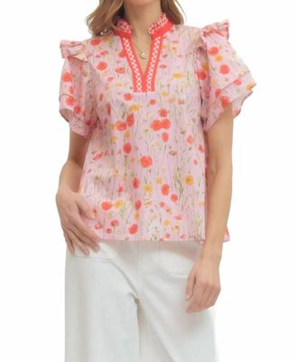 Entro Secret Garden Flutter Top In Pink