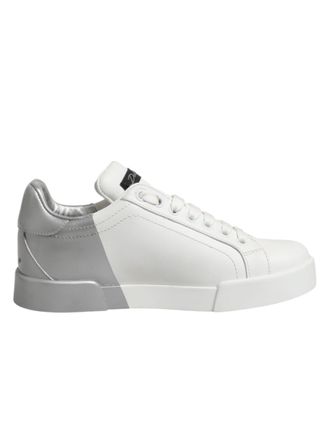 Dolce & Gabbana White Gray Low Top Leather Sneaker Womens Shoes