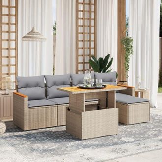 vidaXL Juego De Sof&aacute;s Jard&iacute;n Con Cojines 6 Pzas Rat&aacute;n Sint&eacute;tico Beige Vidaxl