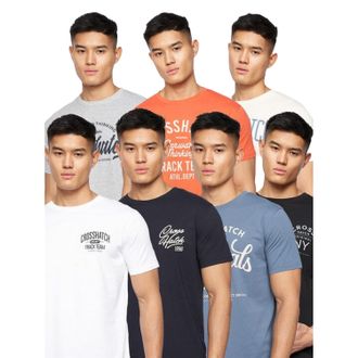 Crosshatch Mens Chinsters Assorted Designs T-Shirt (Pack of 7) (Multicoloured) - Sax Blue Cotton - Size Small
