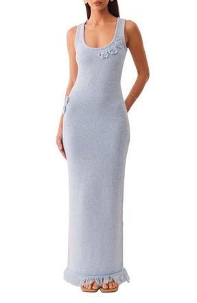 SNDYS Monroe Reversible Metallic Knit Maxi Sweater Dress in Blue at Nordstrom, Size X-Small