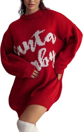Generic Womens Christmas Knitted Jumper Elegant Crew Neck Pullover Soft Festive Winter Sweater Ladies Thermal Tops with Snowflake Deer Pattern for Holiday Par