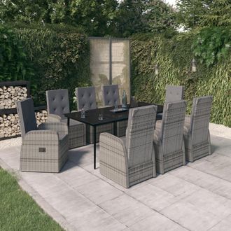 vidaXL Juego De Comedor De Jard&iacute;n 9 Pzas Con Cojines Gris Vidaxl