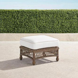 Frontgate Hampton Ottoman in Driftwood Wicker - Standard, Sailcloth Cobalt - Frontgate