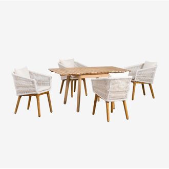 Sklum Sklum - Set tavolo allungabile in legno (90-150x90 cm) Naele e 4 sedie da pranzo Barker