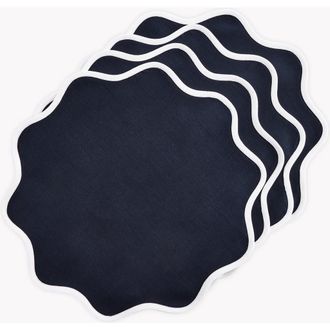 Solino Home Linen Round Placemats - Giselle Scallop Edge, 16 Round in White And Navy at Nordstrom, Size Medium