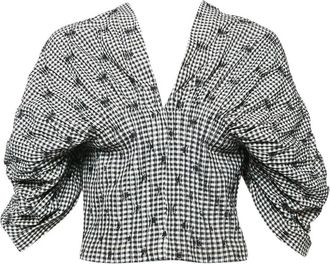 SIMKHAI Top met pofmouwen en gingham ruit - Zwart