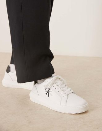 Calvin Klein chunky cupsole leather sneakers in white and black