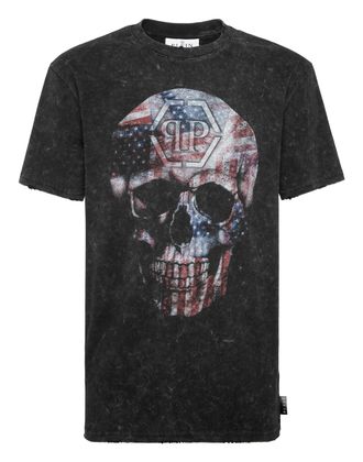 Philipp Plein Washed Round Neck T-Shirt Skull America
