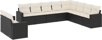 vidaXL Set De Sof&aacute;s De Jard&iacute;n 10 Pzas Cojines Rat&aacute;n Sint&eacute;tico Negro Vidaxl