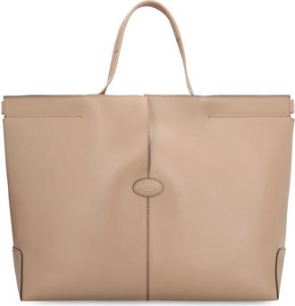 Tod's Folio Leren Tote - Dames - Shoppers - Bruin - ONE Size - Leer - Tassen