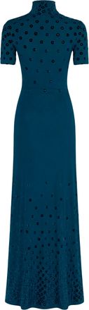 Paco Rabanne Petrol High Neck Side Draped Viscose Dress