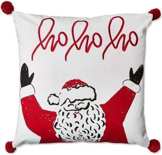 Tag Ho Ho Ho Santa Throw Pillow Multicolor Cotton Christmas Decor in White at Nordstrom