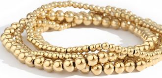 Mint & Lily 3mm & 5mm Beaded Bracelet Stacking Set in Gold at Nordstrom, Size 7.5