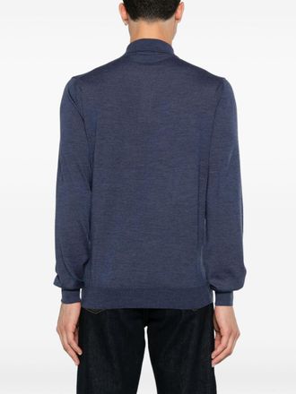 Fedeli Virgin Wool Fine-Knit Polo Shirt - Navy Blue