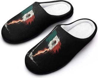 Generic Mexican Flag in Thunder Funny Mens Cotton Slippers Soft Non-Slip Rubber Sole House Slipper Indoor Outdoor