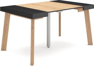 Skraut Home Skraut Home - Consolle allungabile, Tavolo consolle allungabile, 140, Per 6 persone, Gambe in legno, Stile moderno, Rovere e nero