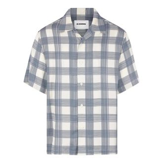 Jil Sander Short Sleeve Shirts, male, Blue, Size: M Boxy Fit Short Sleeve Check Shirt