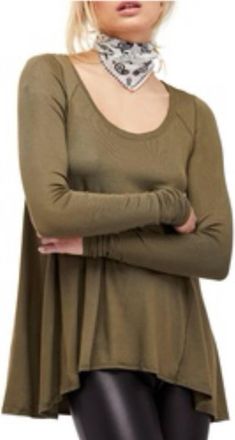 Free People January Ribbed Scoop-Neck T-Shirt In Olive Green