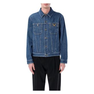 Valentino Garavani Denim Jackets, male, Blue, Size: XL Denim Jacket with VGold