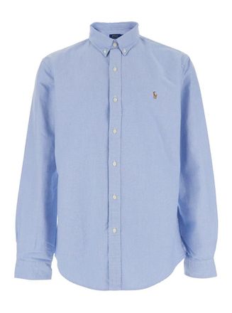 Polo Ralph Lauren Slim Fit Oxford Light Blue Shirt With Button-Down Collar And Front Embroidery In Cotton Man