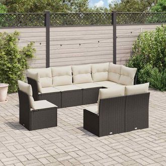 vidaXL Vidaxl - Set De Sof&aacute;s De Jard&iacute;n 8 Piezas Y Cojines Rat&aacute;n Sint&eacute;tico Negro
