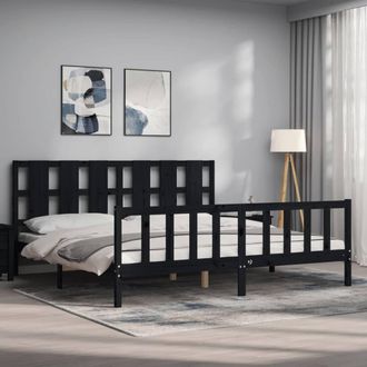Berkfield Home Beautiful Bed Frame with Headboard Black 200x200 cm Solid Wood