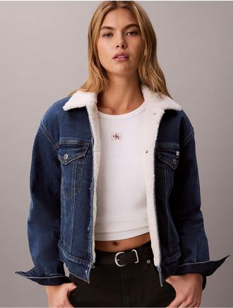 Calvin Klein Jeans Calvin Klein Womens Denim Sherpa Jacket - Blue - XL