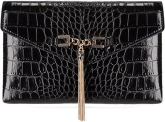 Elisabetta Franchi Schwarze Clutch mit Kroko-Print und Quaste